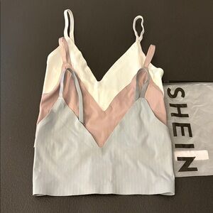 NWOT SHEIN Women's Wirefree Bralette Trio - White, Pink, Light Blue-Small